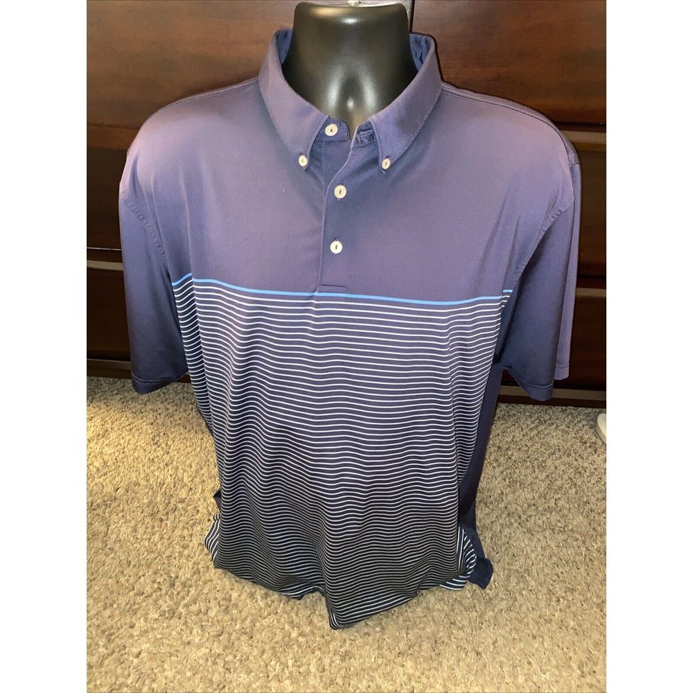 Peter Millar Summer Comfort‎ Polo Shirt Mens Size XL Blue Striped